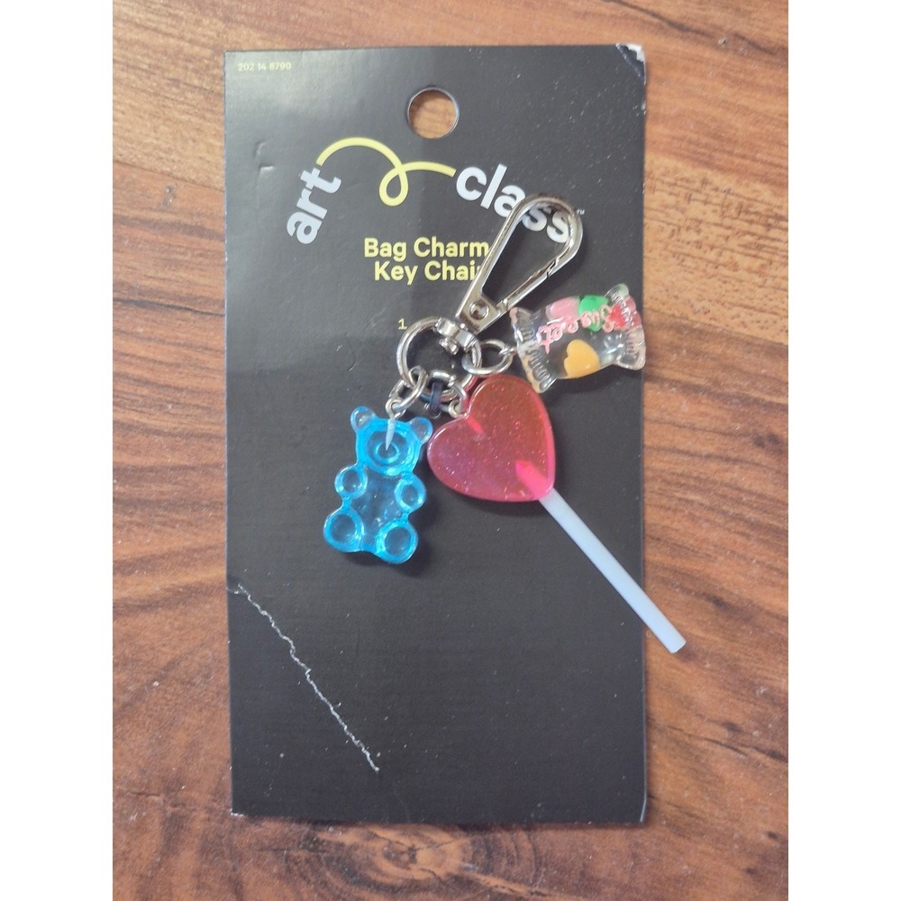 Art Class Bag Charm Keychain Hearts Lollipop Gummy Bear Treats Silver s5